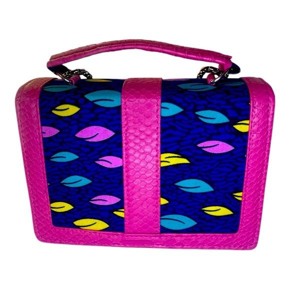 Pink & Blue African Print Handbag – Chic Structured Chain Purse - Picture 3 of 4